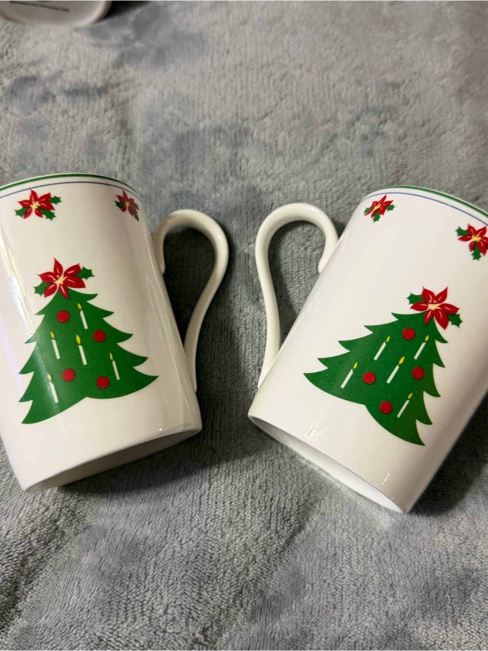 Set of 2 Vintage Festive Christmas Tree Holiday Mug - White and Green
